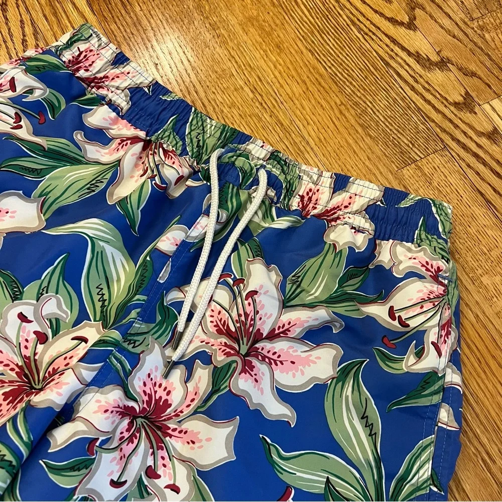 NWOT Polo Ralph Lauren Swim Trunks Hawaiian Hibiscus Blue Pink Floral Men’s M